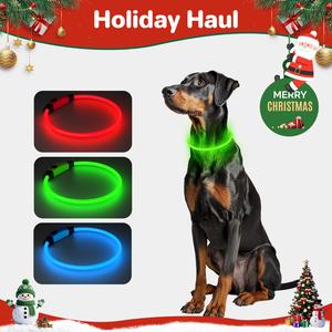 LED Dog Collar with Super Bright Light, Adjustable & Rechargeable - 3 Flash Modes for Night Walking/Jogging/Camping, Fits Small to Large Pets