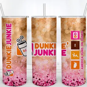 Dunkin Junkie 20oz Bottle with Lid & Straw - Stainless Steel, Portable & Reusable Drinkware tumbler cup