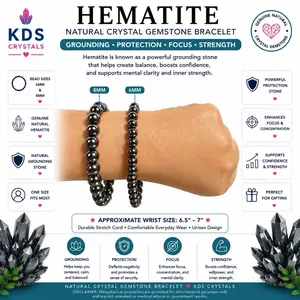 Genuine Hematite Natural Crystal Gemstone Bracelet, Unisex 6mm & 8mm Beaded Stretch Fit Bracelet, Limited-Time Jewelry Promotion