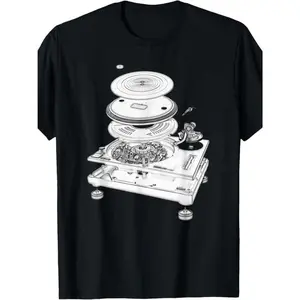 [100%25 Cotton] Vintage DJ Turntable 1210 Blueprint Graphic T-Shirt For Men - 100%25 Cotton Crew Neck Short Sleeve Music Lover Gift Menswear Tops T-Shirt For Men And Women graphic t-shirts