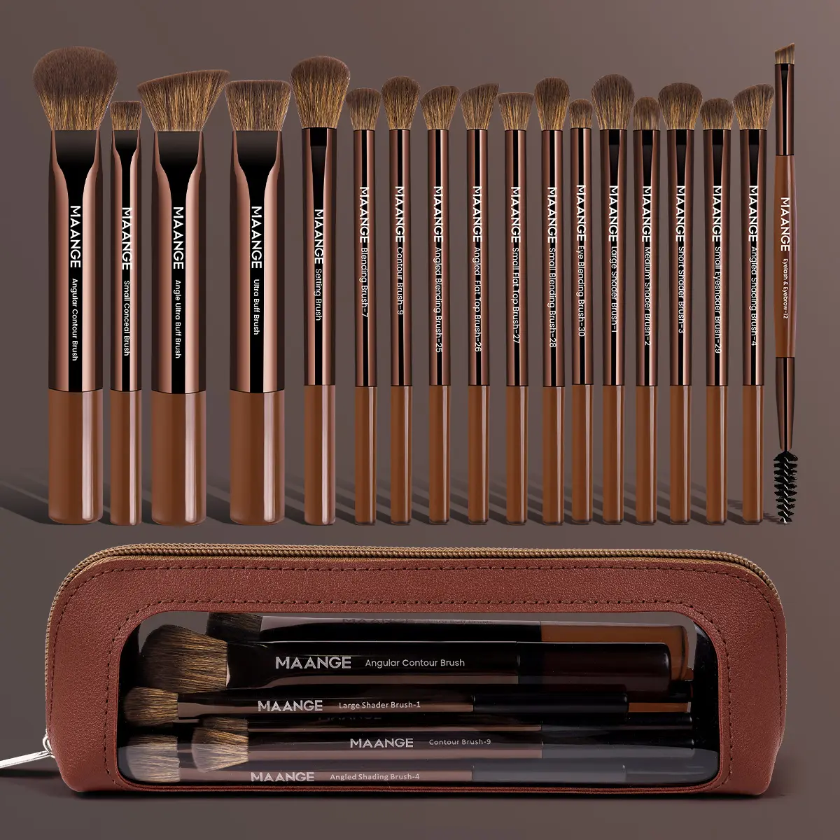 MAANGE 18pcs with Cosmetic Bag, Makeup Brush Kit, Beauty Brush Set, Makeup Brushes Kits, Contour Brush Concealer Brush Blending Brush Eyeshadow Brush, Makeup Brushes for Professionals and Beginners, Gift for Women & Girls