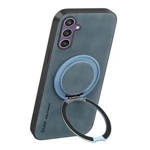 360° Spin Magnetic Stand forSamsung S25FE/S25edge/S24 Ultra/S24+/S23FE/S22plus/S21FE/S20/note10/note20 ultraCase, Luxury faux leather Case for S25plus Phone Case, Fit for MagSafe, with Kickstand Rotatable, Fit for car holder