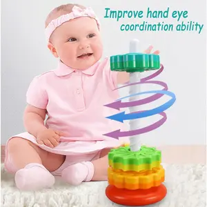 Baby Spinning Stacking Toys, Spin ABS Plastic and Color Rainbow Design Ring Stacker Baby Toys 6 to 12 Months Montessori Educational Learning Autism Sensory Toys for Boys and Girls Baby