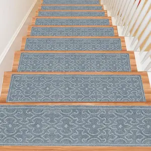 15 count Stair Treads for Wooden Steps Indoor with Self Adhesive, 8"x30" Non Slip Stair Runners-Peel & Stick Indoor Stair Carpet Runner, Resistant Indoor Runner for ?Elders and Pets, Light Gray