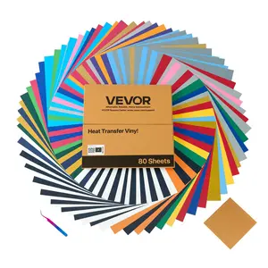 VEVOR Heat Transfer Vinyl, 80 Pack, 12 x 12 in, Assorted Colors HTV Iron on Vinyl Bundle, Easy to Cut and Weed, with Accessories, Compatible with Cutting Machines, for Various Materials, T-shirts