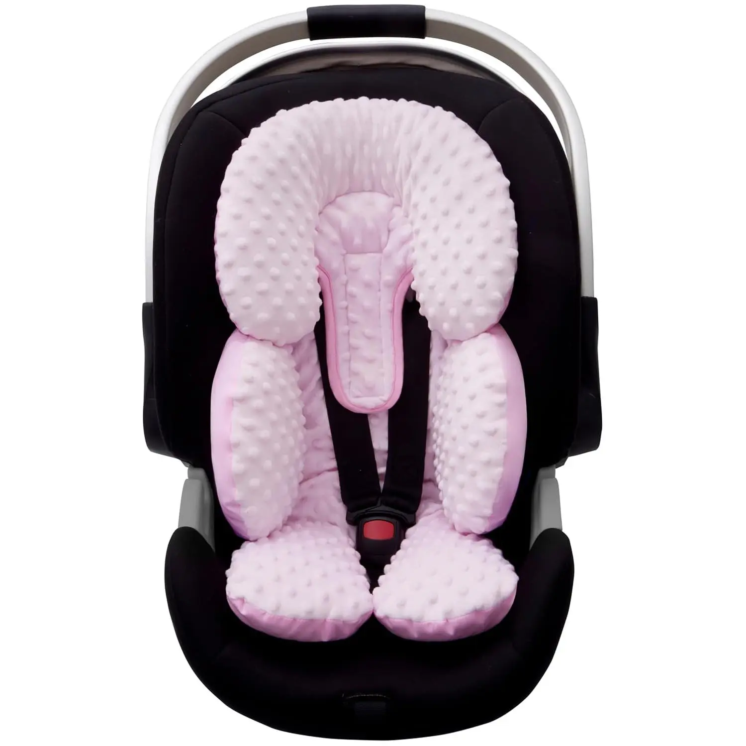 Baby Car Seat Head Neck Body Support Cushion Ultra Soft Suede Microfiber Newborn Car Seat Cushion 2 in 1 Reversible for Girls Pink