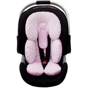 Infant Car Seat Head Neck Body Support, Ultra-Soft Minky and Microfiber Newborn Car Seat Insert, Perfect for Car Seat, Stroller, 2-in-1 Reversible, Girls, Pink