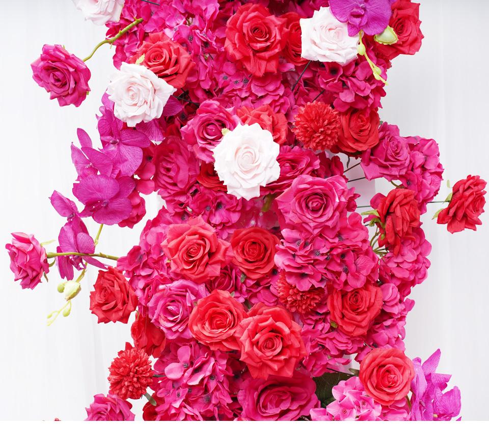 S-A7645 Red Pink Rose Hydrangea Orchid KT Board Floral Row Wedding Backdrop Arrangement Stage Floor Flower S-A7645 Red Pink Rose Hydrangea Orchid KT Board Floral Row Wedding Backdrop Arrangement Stage Floor Flower