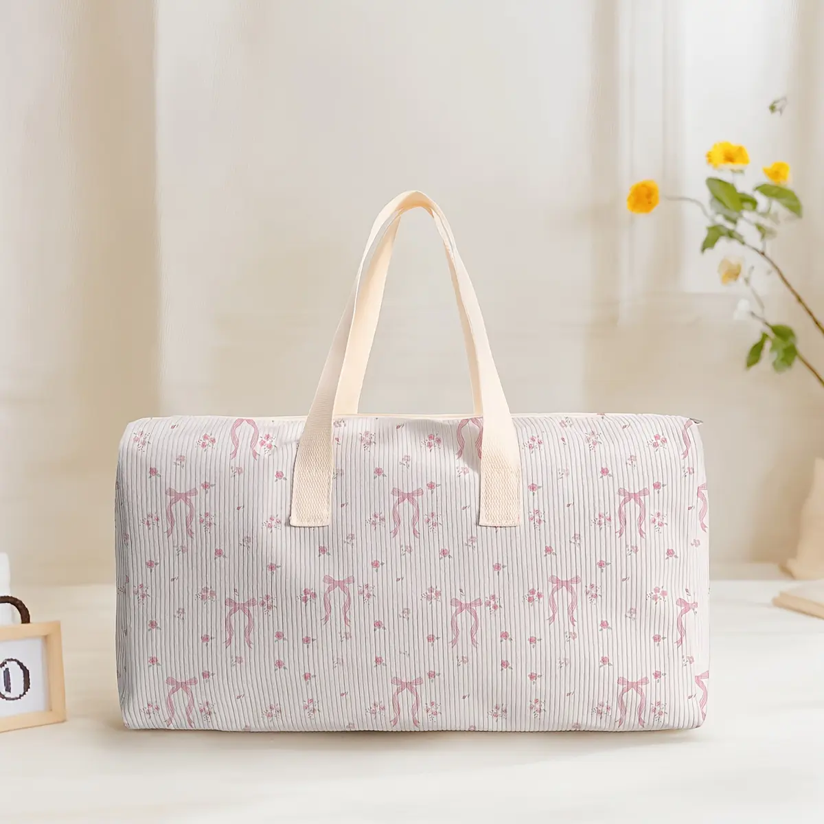 Large Capacity Travel Bag Luggage Backpack Rose Bow Print, Casual Yoga Fitness Handbag, Ideal for Short Trips Weekend Outing Daily Commute
