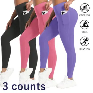 Women’s 3-Pack Sports Leggings with Pockets, High Waist, Soft Tummy Control, Workout Yoga Pants Activewear Women