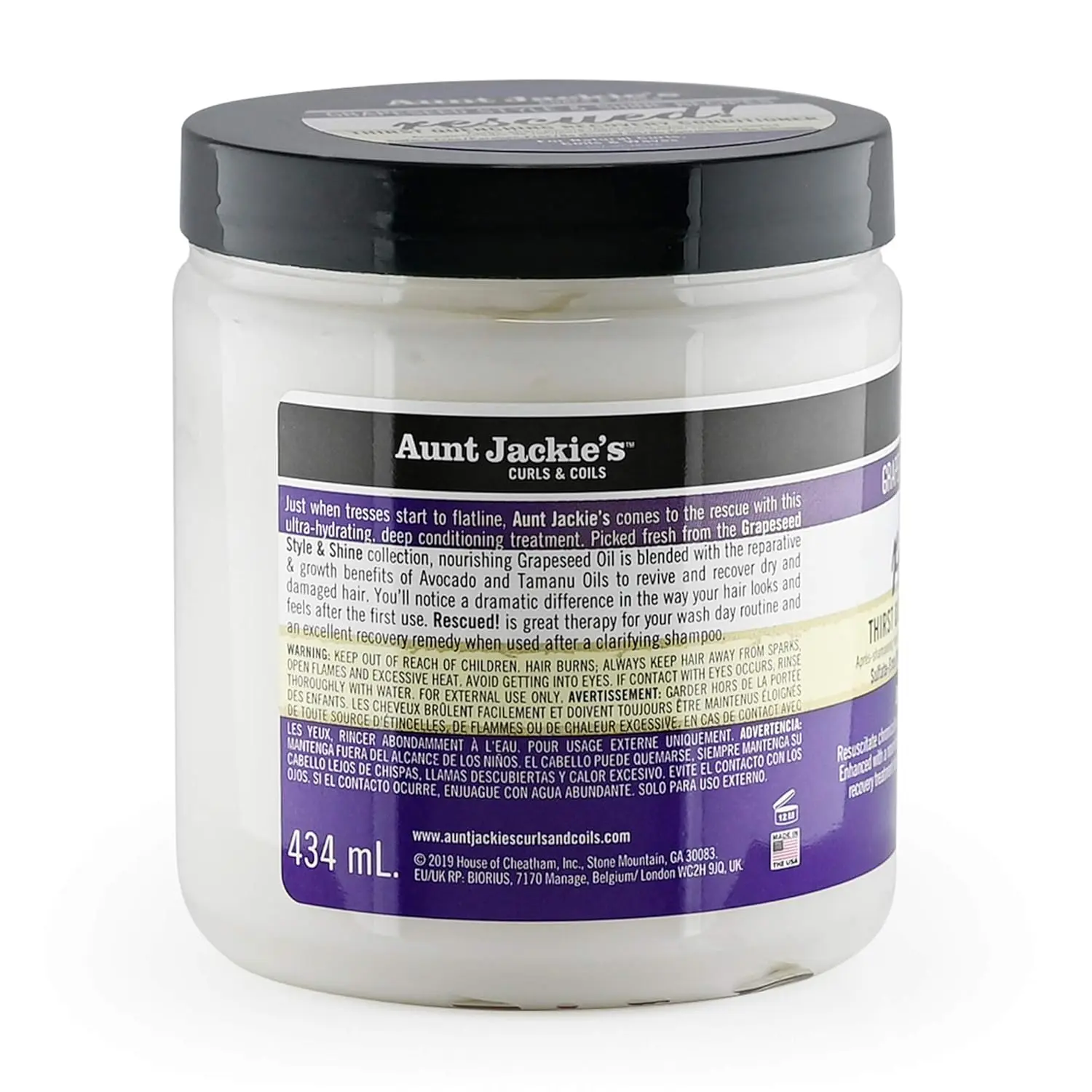 Aunt Jackie's Grapeseed Style and Shine Recipes Thirst Quenching Recovery Conditioner - Alcohol-Free, Antioxidant, Wavy Hair, Hair Growth Repair Remedy, Hydrating Blend, Moisture-Sealing, 15 oz, Wavy Hair Conditioner, Hair Growth Conditioner