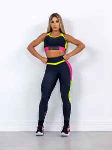 Neon Colorblock Workout Set for Women – Sports Bra and High-Waisted Leggings Gym Outfit