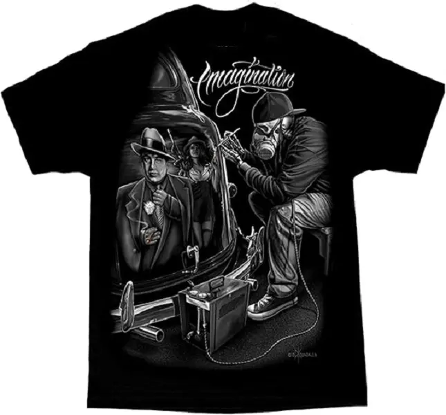 David Gonzales Men's Imagination Al Capone Mafioso Lowrider Chicano DGA Art T Shirt Black Graphic Tee