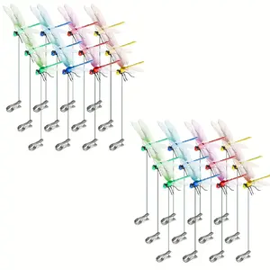 4/8/12Pieces Outdoor Dragonfly Pole Clips - Metal Garden Decoration, 3D Dragonfly Design, Vivid Colors and Durable Structure,  Metal Clip Mosquito Repellent Hat Clip，Fishing，mosquito bug repellent hack