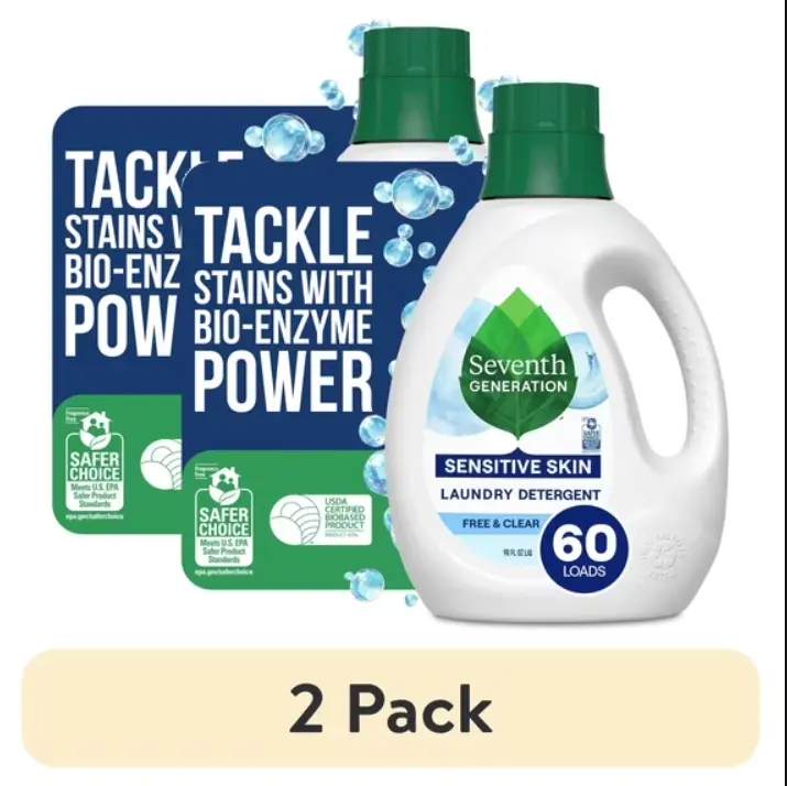(2 pack) Seventh Generation Free & Clear Liquid Laundry Detergent, Fragrance Free, 90 fl oz, 60 Loads