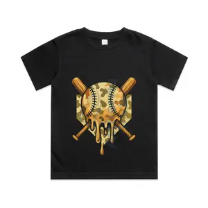 Baseball Drip for Boys Ice Cream Dripping Boys Baseball Camo Cotton T-shirt, Graphic Print Round Neck Short Sleeve Casual Tee for Boys Girls