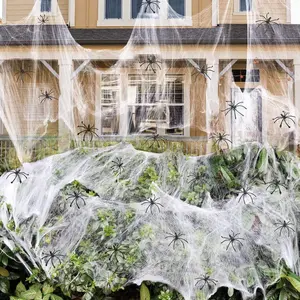 1400 sqft Halloween Spider Webs Decorations with 150 Extra Fake Spiders, Super Stretchy Cobwebs for Halloween Decor