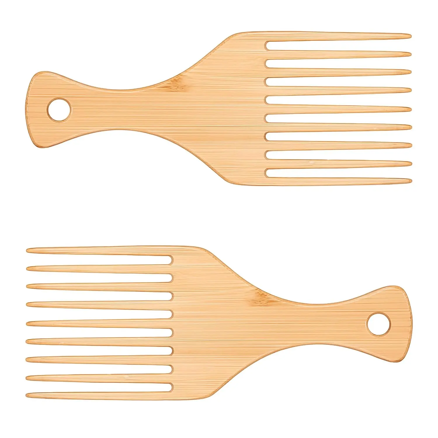 2 PCS Hair Picks for Curly Hair, Bamboo Hairs Pick Wide Tooth Wooden Comb Afro Bamboo Combs Anti-Static Afro Picks Comb for Men Women Hairing Lift and Style