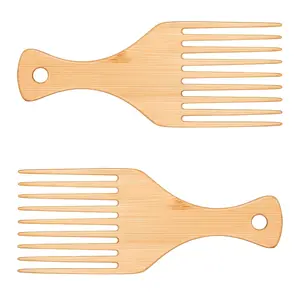 2 PCS Hair Picks for Curly Hair, Bamboo Hairs Pick Wide Tooth Wooden Comb Afro Bamboo Combs Anti-Static Afro Picks Comb for Men Women Hairing Lift and Style
