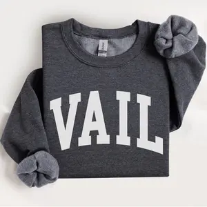 Vail Sweatshirt, Faded Vintage Aesthetic Ski Vail Colorado Crewneck, Trendy Varsity Style Minimalist Unisex Cotton Womenswear