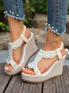 Women's Summer Bohemian Floral Wedge Sandals, Vintage Thick Sole High Heels, Lazy Chic Comfortable Elegant Classy Fashion Shoes