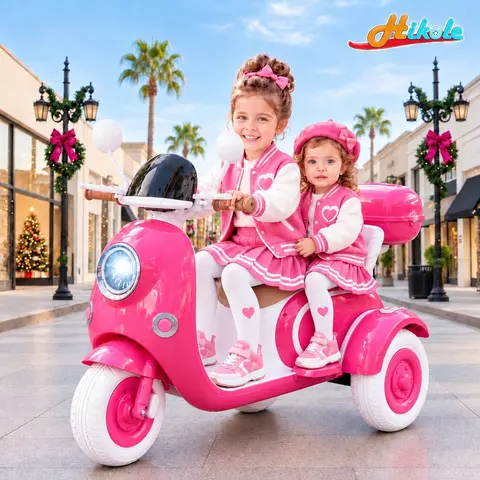 Hikole 12V Kids Electric Tricycle - 3-Wheel 2-Seater Toddler Motorcycle with Music, LED Lights, Storage Box, Portable Hook, 25.1 lbs, for Ages 3-8, 6-8 Years, Cool Toddler Stuff, Child Dev SummerVibes Ride-On Toy