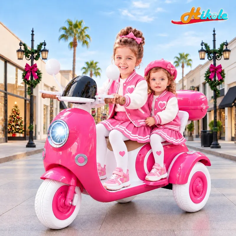 Hikole 12V Kids Electric Tricycle - 3-Wheel 2-Seater Toddler Motorcycle with Music, LED Lights, Storage Box, Portable Hook, 25.1 lbs, for Ages 3-8, 6-8 Years, Cool Toddler Stuff, Child Dev SummerVibes Ride-On Toy,familyfun