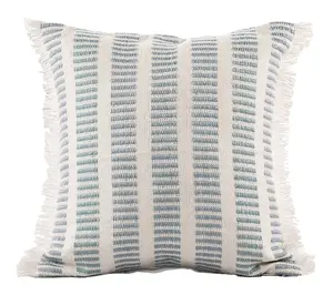 Ox Bay Blue/Ivory Striped Farmhouse Polyester Pillow, 20"x20"