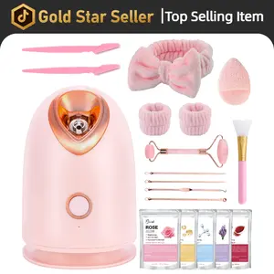 Pjordo Nano Ionic Facial Steamer 7-in-1 Home Spa Kit for Pore Opening and Deep Hydration Includes Deep Cleaning Tools and Silicone Brush