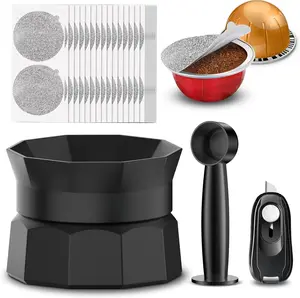 Vertuo Pods Kit: Vertuo Refillable Pod for Faster Seal  Pods Vertuo Espresso VertuoPlus Coffee Capsule - with 100 count Aluminum Foil Lids, Scoop and Lid Opener(NO PODS)