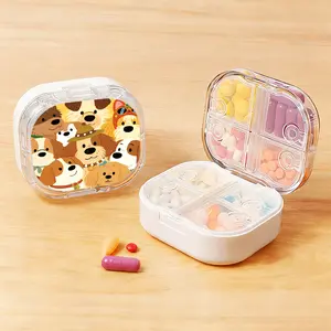 Cute Dog Group Portable Pill Case, 6 Compartments Waterproof Mini Travel Pill Organizer, Vitamin Organizer with Seal Ring