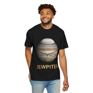 Humorous T-Shirt Featuring Jewpiter, a Graphic Tee with Jewish Jokes, a Retro Space-Themed Parody Shirt, a Novelty Top Perfect for Gifting to for Friends.jpeg