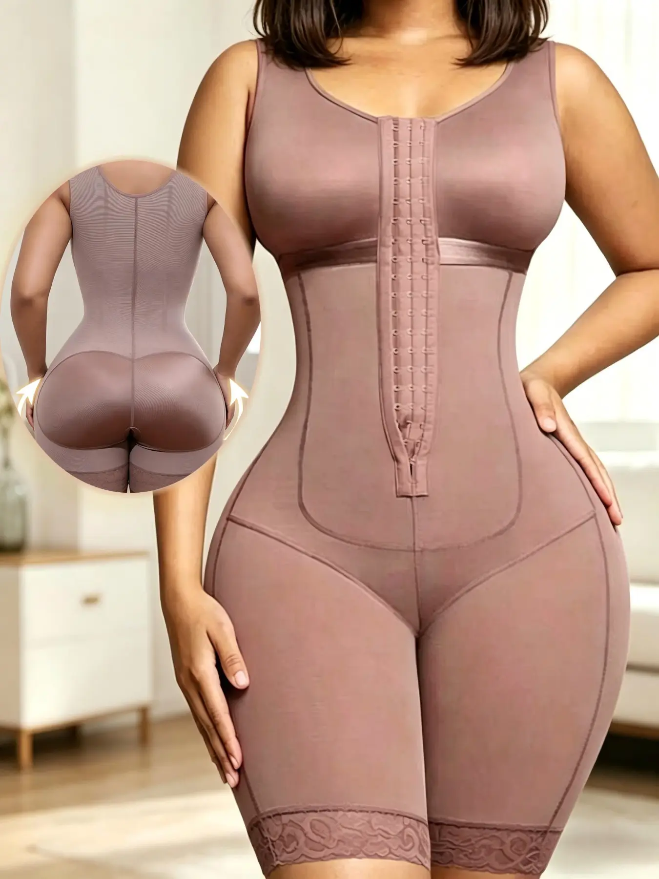 Women's Body Shaper Full-Body Compression Garment, Shapewear, Zipper Closure, Postpartum Recovery, Waist Cinching, Breast Support, Butt Lifting