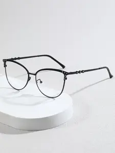 Modern Vintage Dual Color Metal Cat Eye Glasses Frame with Rhinestones, Eyewear Accessory, Ideal for Computer Use