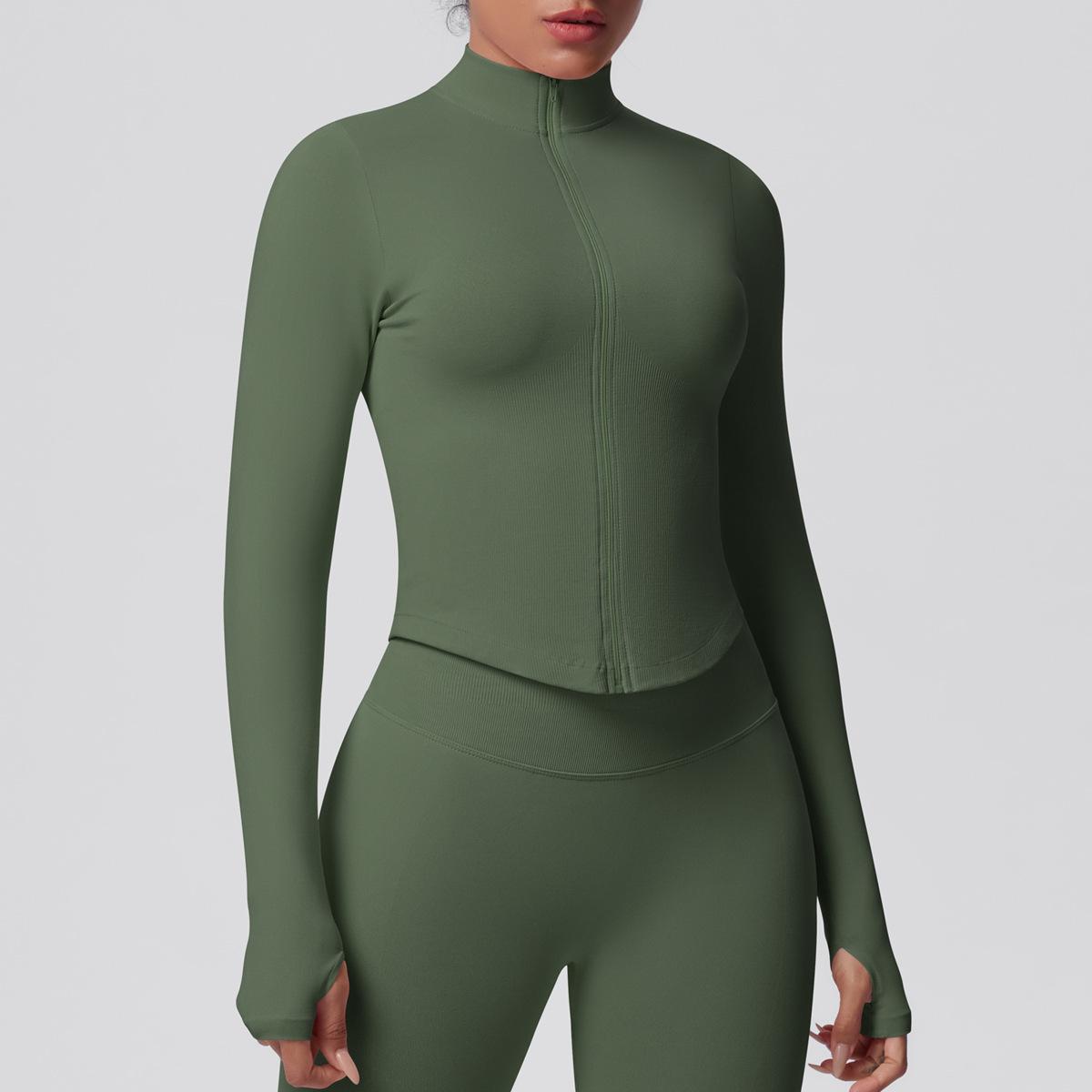 Women's Ribbed Cropped Yoga Jacket, Breathable Long Sleeve Zip-Up Compression Activewear with Thumb Holes for Gym & Running, Plus Size, Female, Large, Normal Type, Thumbhole Cuff, Tight, Slim-Fitting, Stretchable, Thumbholes, Slim Fit, Stretch Fabric