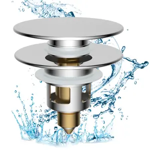 Hibbent All Metal 2 in 1 Bathroom Sink Stopper, Universal Pop Up Drain Strainer, Brass Bullet Core Push Type Stopper for 1''~2.3'' Basin, Big Push Button, Anti Clogging Drain Filter