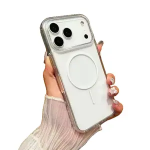 Aesthetic Clear Magnetic Acrylic Phone Case Anti-Scratch Anti-Fingerprint for iPhone17promax 16pro 15 14 Western Minimalist CrossBorder Viral Design