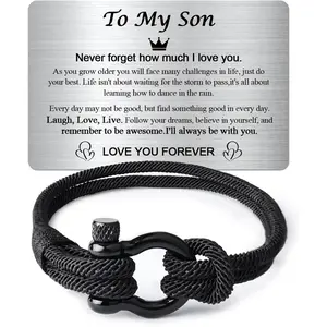 To My Son Bracelet from Mom - Gifts for Sons Birthday Gifts for Men with Engraved Wallet Card,Son Bracelet Gifts for Him