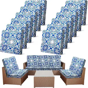 Summer Waterproof Patio Cushion Covers for Outdoor Patio Furniture & Indoor Sofa Cushions, 12/8/4Pcs, Elastic Pet-Friendly Sofa Cover Sofa Slipcover Couch Covers Anti-Slip Sofa Protector Sofa Seat Cover Replacement Sets for Spring Summer Patio Decor