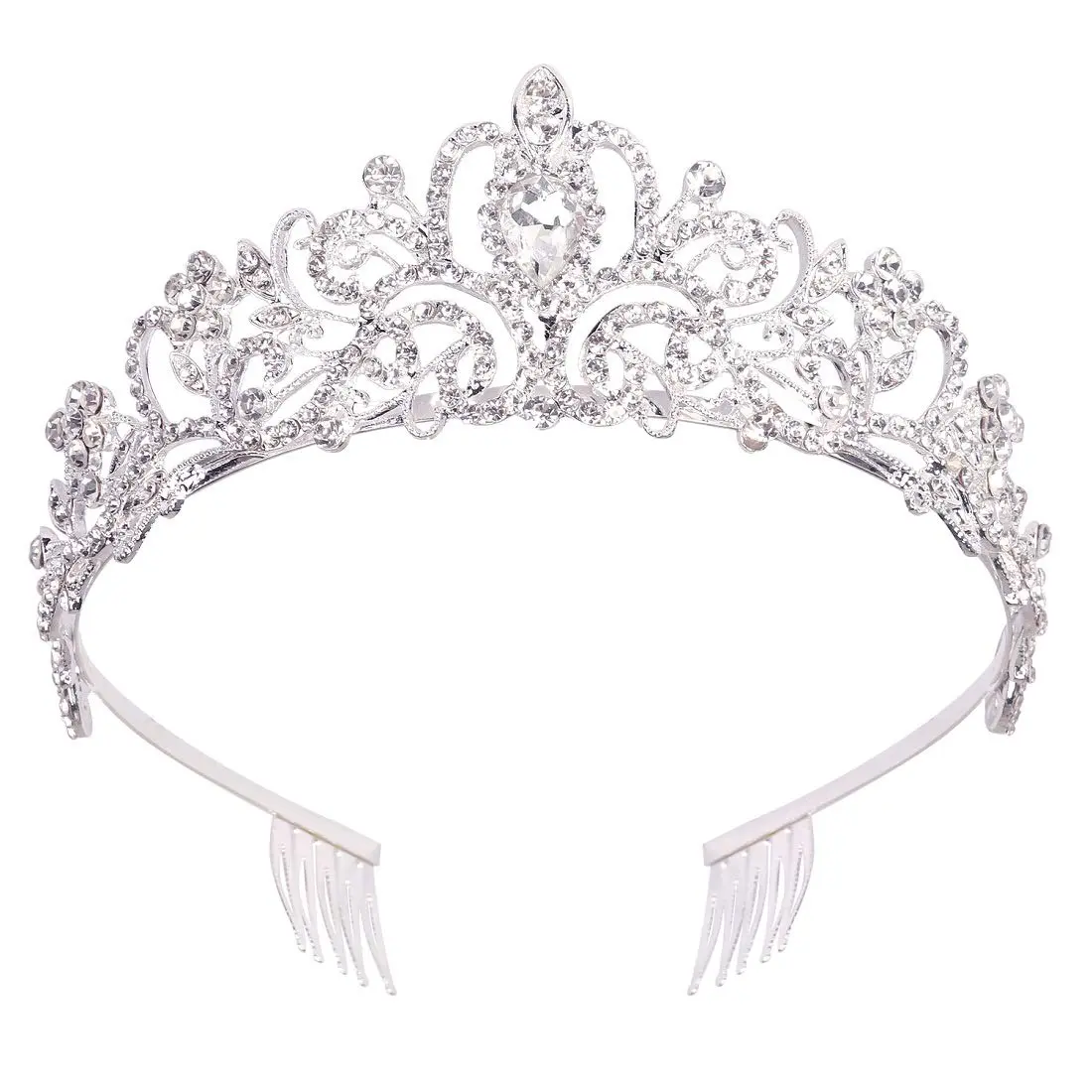 Kids' Silver Crystal Tiara - Glamorous Tiara Arch Design, Bling Bling Hair Gems, Plain Accents, 2 Side Clips, One Size Bridal Accessory Hairpiece for Wedding, Prom