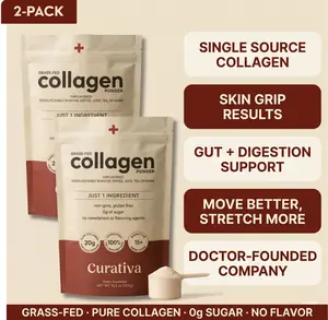 2x Curativa Collagen Peptides Powder – Hydrolyzed Collagen for Hair, Skin, Nails & Joint Support – Grass-Fed Non-GMO, Gluten-Free (2 × 300g Pouches)