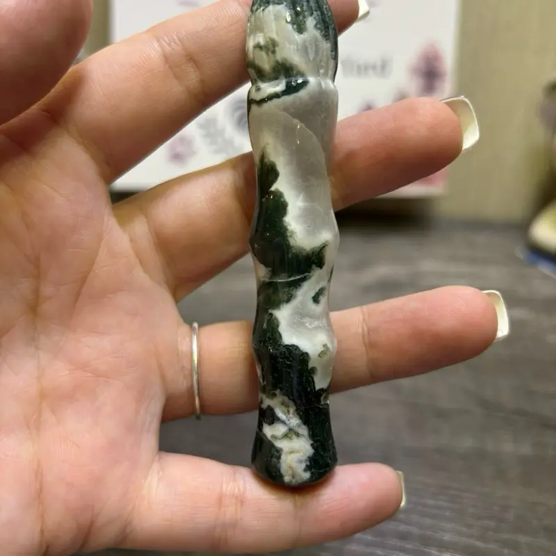 Moss Agate Carved Paintbrush
