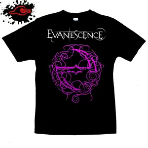 Gildan Women's Cotton Round Neck Short-Sleeve Fitted T-Shirt, Casual Black Clothes with Evanescence Emblem Band Top