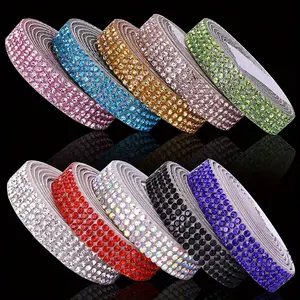 Rhinestone Ribbon, 10pcs Self-adhesive Sparkling Rhinestone Ribbon, Colorful Rhinestone Ribbon for DIY Crafts, Wedding Decoration, Car & Mobile Phone Decoration Glitter Trim Ribbon