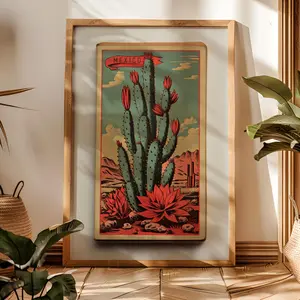 Cactus Landscape Wall Art, Desert Poster Print, Vintage Texas Matchbook Style, Southwestern Mexican Artwork, Living Room & Office Decor, Room Decor, Unframed, 5 Sizes (8x12–27x40 inch)