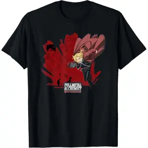 Fullmetal Alchemist: Brotherhood Splatter Pose Anime Graphic T-Shirt, Vintage Acid Wash Oversized Casual Short Sleeve Streetwear Tee for Anime Fans