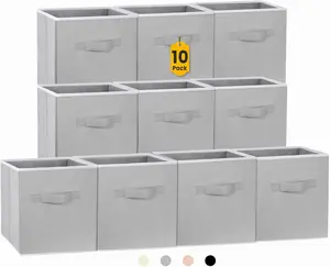 [New Deal] 10 Pack  Fabric Collapsible Storage Cubes Inch for Shelves -Dual Handles, Foldable Design for Clothes and Organizing Storage Box Organiser