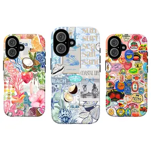 Fruit Tropical Phone Case, Summer Collage Strawberries Citrus Coconut Hibiscus Drinks Dolphins Sun Coastal Life Worry Less Island Retro Sticker Aesthetic Gift Fashion Vibes, iPhone 17 16 15 14 13 12 Pro Max Plus X, Galaxy S25 S24 S23 S22 S21 Ultra