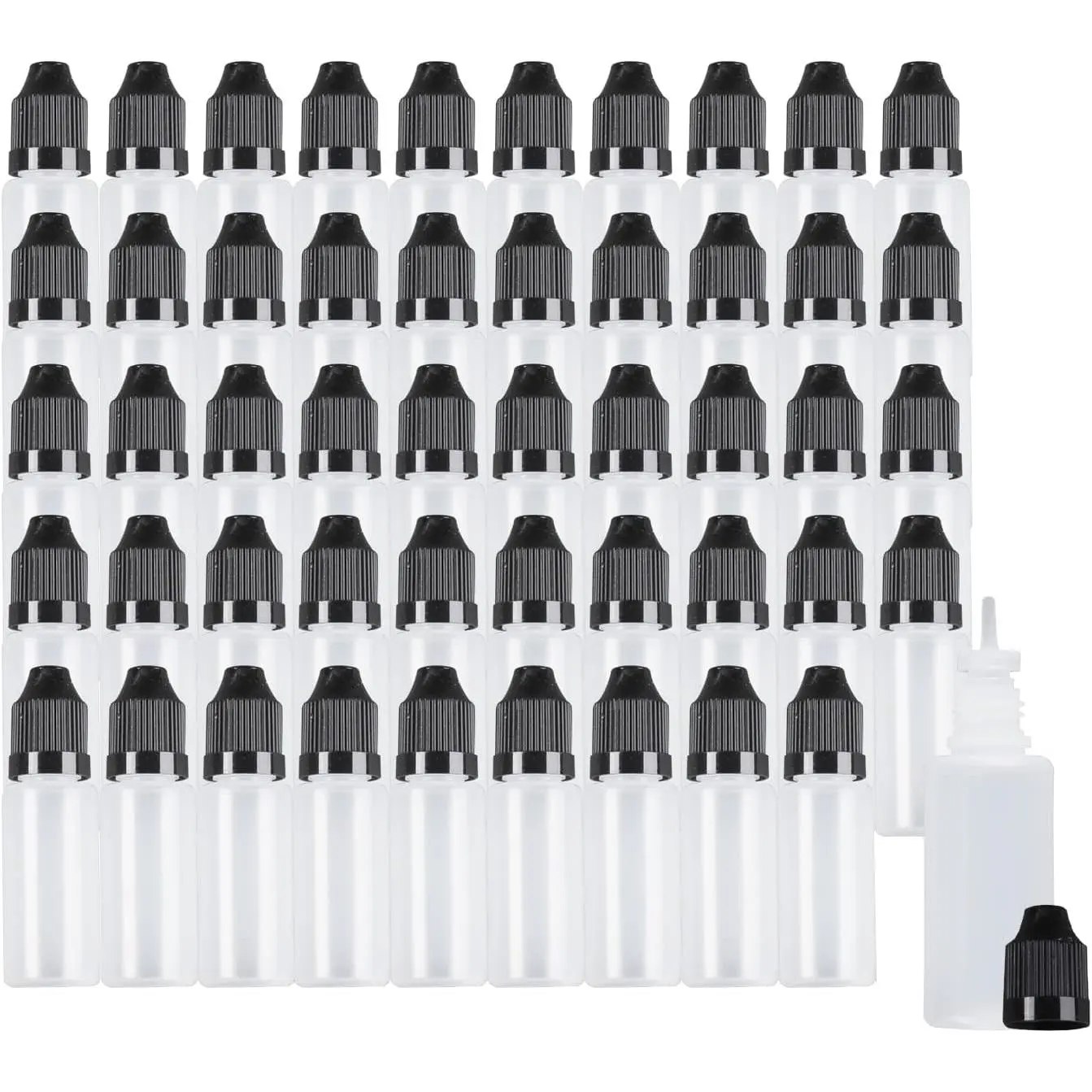 15ml LDPE Plastic Thin Tip Dropper Bottles, Small Empty Squeeze Dropper Bottles (50PCS, Black Caps),