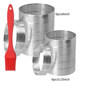 12 Packs  3.15/4 Inch Perforated Tart Rings with 1pc Oil Brush Kit, Stainless Steel Round Mousse Cake Ring Metal Pastry Mold for Baking Cooking Pastries, Small Fruit Tartet Crust